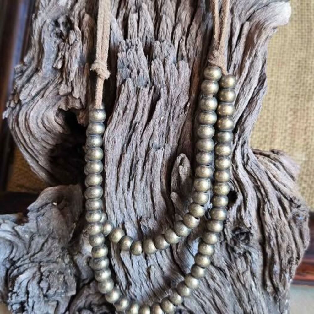 Southwestern Double Strand Silver Tone Navajo Style Bead Necklace on Suede